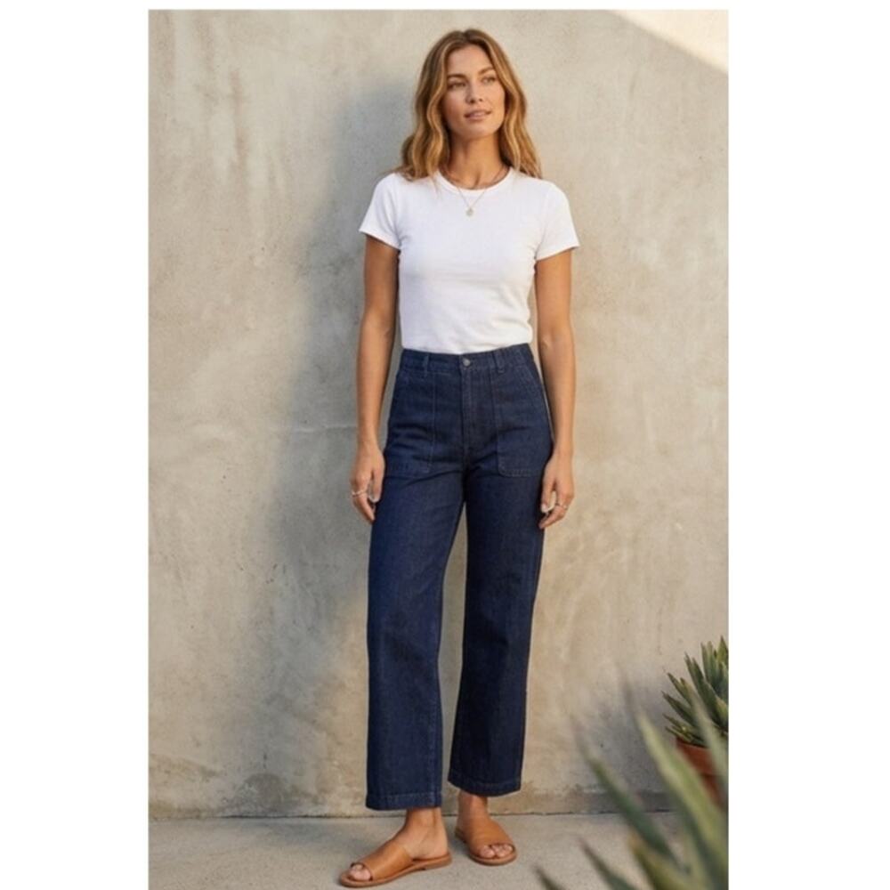 Outerknown Isla Sailor Jeans 27 Organic Cotton Wide Leg High Rise Dark Wash EUC